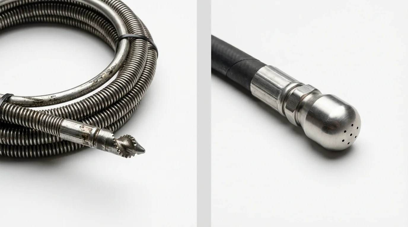 Drain snake cable and hydro jetting nozzle used for drain cleaning in Williamson, NY